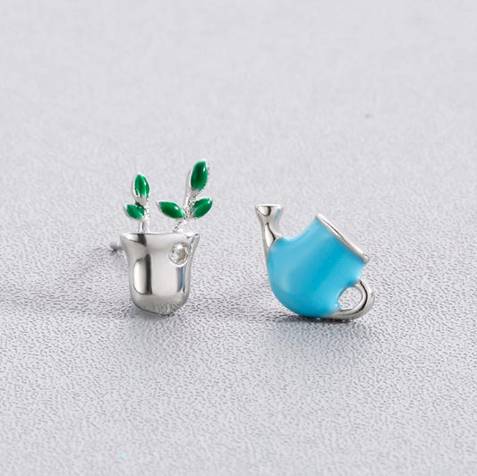 Asymmetric Watering Can Earrings