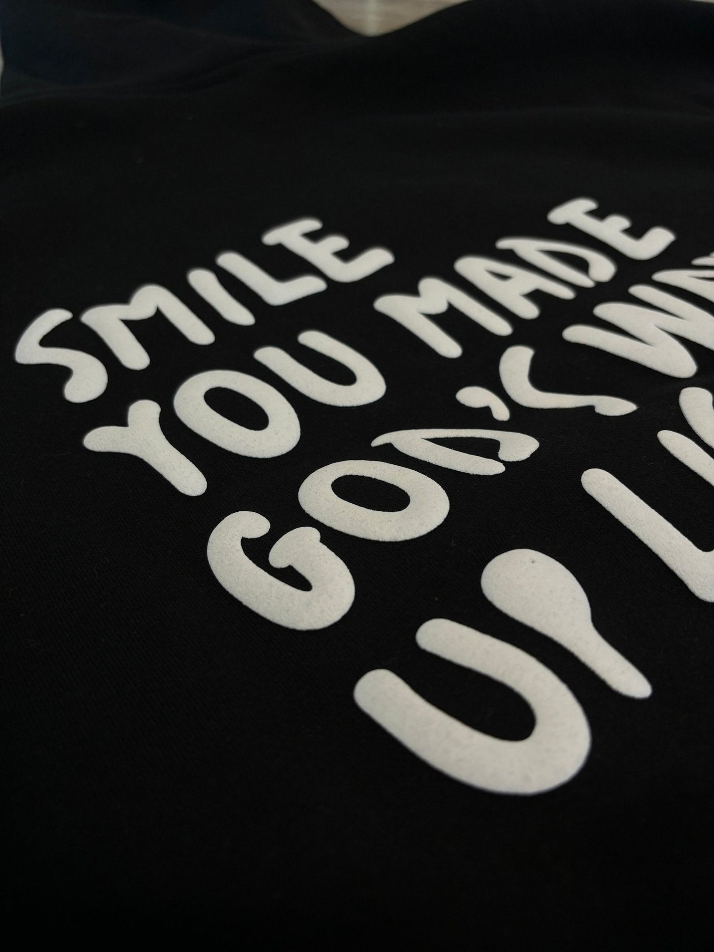 "SMILE" Premium Puff Hoodie | Black & White